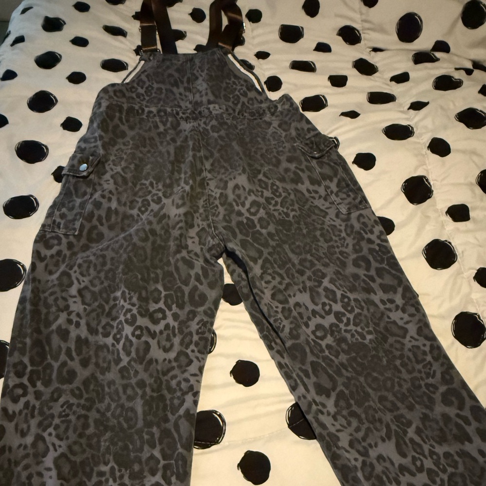 Aelfric Eden Charcoal Leopard Print Wide Leg Cargo Overalls